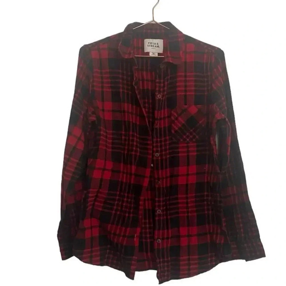 Field & Stream Tops - Field & Stream Flannel Red Black Plaid Long Sleeve Button Up Shirt Size Medium